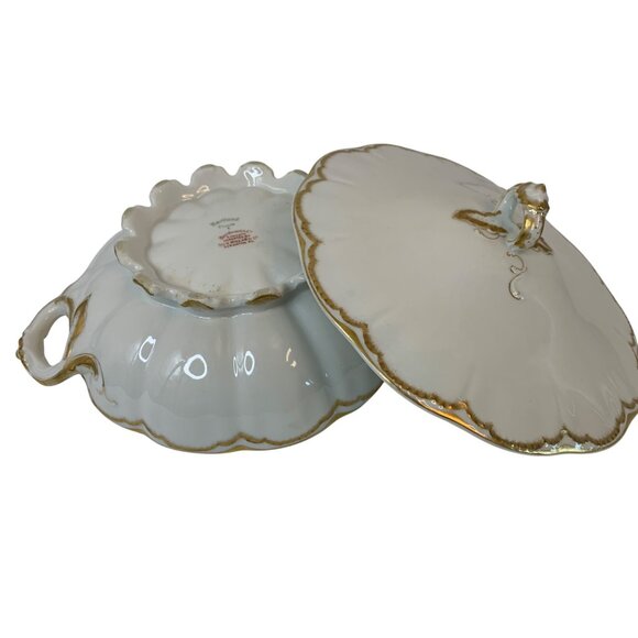 Antique Haviland France Limoges Covered Serving Dish With Gold Trim Chip H9078 - Picture 7 of 10